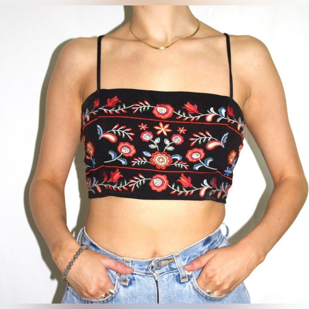 Forever 21 Black and Red Embellished Crop Top